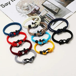 Men Rope Bracelet Double Layer Nylon Stainless Steel Outdoor Camping Jewelry