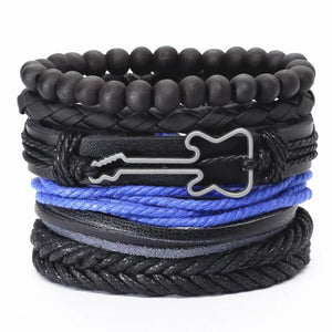 Punk Vintage Guitar Charm Leather Bracelets Men Women Femme Homme Wrap Jewelry