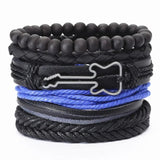 Punk Vintage Guitar Charm Leather Bracelets Men Women Femme Homme Wrap Jewelry