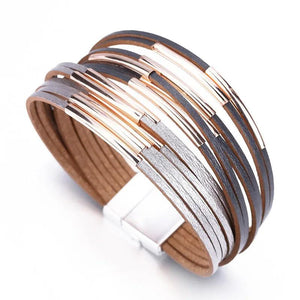 Retro Leather Wrap Bracelets Metal Pipe Bracelets Boho Wide Bracelet Femme
