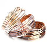Retro Leather Wrap Bracelets Metal Pipe Bracelets Boho Wide Bracelet Femme
