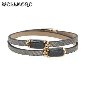 6 Colors Women Leather Glass Wrap Bracelets Party Jewelry