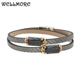 6 Colors Women Leather Glass Wrap Bracelets Party Jewelry