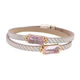 6 Colors Women Leather Glass Wrap Bracelets Party Jewelry