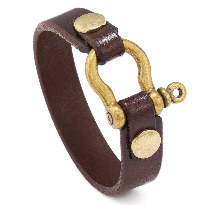 Horseshoe Buckle Cowhide Bracelets Men's Leather Bangles