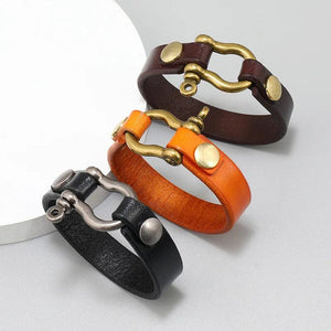 Horseshoe Buckle Cowhide Bracelets Men's Leather Bangles
