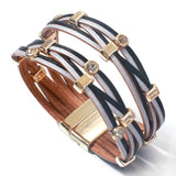 Crystal Cross Leather Wrap Bracelet Boho Charm Wrist Bangle