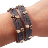 Crystal Cross Leather Wrap Bracelet Boho Charm Wrist Bangle