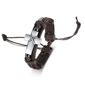 Cross Leather Bracelet Antique Silver Sideways Cross Bracelet For Men