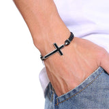 Cross Leather Bracelet Antique Silver Sideways Cross Bracelet For Men
