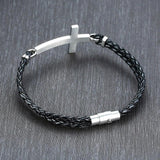 Cross Leather Bracelet Antique Silver Sideways Cross Bracelet For Men
