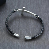 Cross Leather Bracelet Antique Silver Sideways Cross Bracelet For Men
