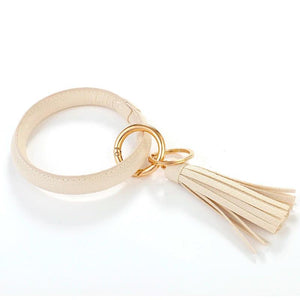 Colorful PU Leather Keyring Bracelets Tassel Wristlet Keychain