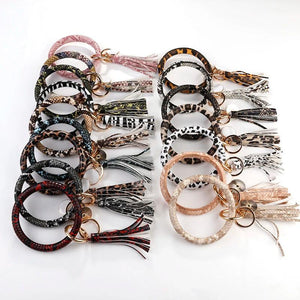 Colorful PU Leather Keyring Bracelets Tassel Wristlet Keychain