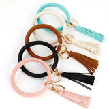 Colorful PU Leather Keyring Bracelets Tassel Wristlet Keychain