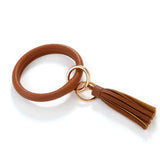 Colorful PU Leather Keyring Bracelets Tassel Wristlet Keychain