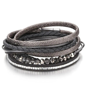 Boho Crystal Beads Leather Bracelet Rope Wrap Charm Jewelry