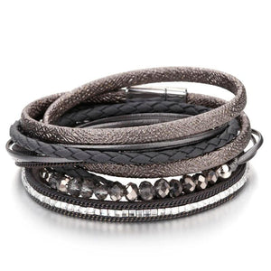 Boho Crystal Beads Leather Bracelet Rope Wrap Charm Jewelry