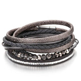 Boho Crystal Beads Leather Bracelet Rope Wrap Charm Jewelry
