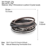Boho Crystal Beads Leather Bracelet Rope Wrap Charm Jewelry
