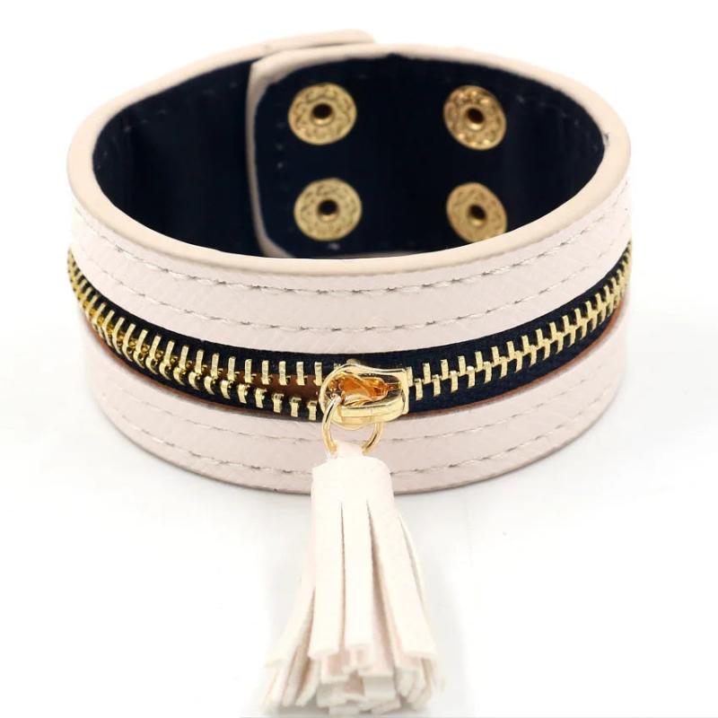 Punk Zipper Tassel Leather Wrap Bracelet Gothic Cuff Jewelry