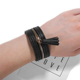 Punk Zipper Tassel Leather Wrap Bracelet Gothic Cuff Jewelry
