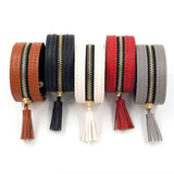Punk Zipper Tassel Leather Wrap Bracelet Gothic Cuff Jewelry
