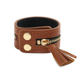 Punk Zipper Tassel Leather Wrap Bracelet Gothic Cuff Jewelry