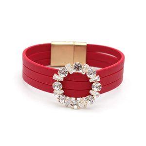 Leather Crystal Bracelets For Women Multilayer Wide Wrap Bracelet