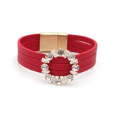 Leather Crystal Bracelets For Women Multilayer Wide Wrap Bracelet