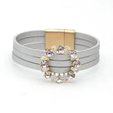 Leather Crystal Bracelets For Women Multilayer Wide Wrap Bracelet