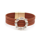 Leather Crystal Bracelets For Women Multilayer Wide Wrap Bracelet