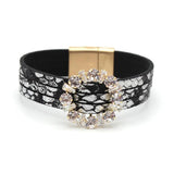 Leather Crystal Bracelets For Women Multilayer Wide Wrap Bracelet