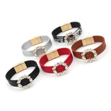 Leather Crystal Bracelets For Women Multilayer Wide Wrap Bracelet