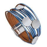 Boho Metal Round Beads Charm Leather Wrap Bracelet for Women