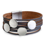 Boho Metal Round Beads Charm Leather Wrap Bracelet for Women