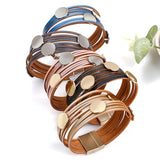 Boho Metal Round Beads Charm Leather Wrap Bracelet for Women