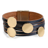 Boho Metal Round Beads Charm Leather Wrap Bracelet for Women