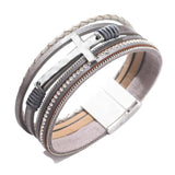 Multilayer Cross Charm Leather Bracelet Rhinestone Wrap Bangle