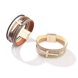 Multilayer Cross Charm Leather Bracelet Rhinestone Wrap Bangle