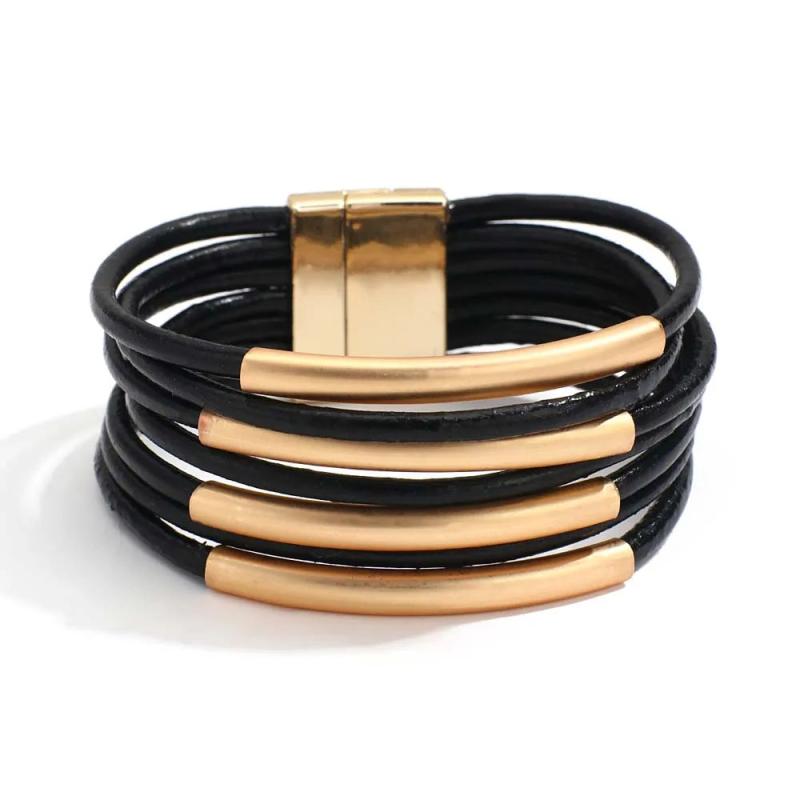 Metal Tube Leather Bracelet for Women