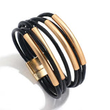 Metal Tube Leather Bracelet for Women