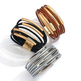 Metal Tube Leather Bracelet for Women