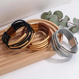 Metal Tube Leather Bracelet for Women
