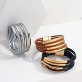 Metal Tube Leather Bracelet for Women
