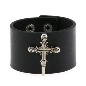 PU Leather Gothic Bracelet Unisex Harajuku Wide Cuff Wrap Bangle