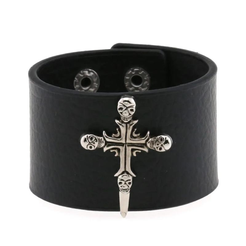 PU Leather Gothic Bracelet Unisex Harajuku Wide Cuff Wrap Bangle