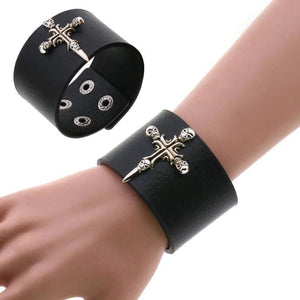 PU Leather Gothic Bracelet Unisex Harajuku Wide Cuff Wrap Bangle