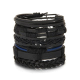 Men's Braided Leather Bracelets Set Vintage Star Leaf Charm Wood Beads
