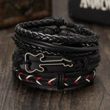 Men's Braided Leather Bracelets Set Vintage Star Leaf Charm Wood Beads